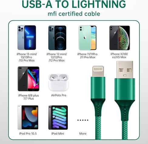 2 Pack 3 .3/6.6Ft Cable [MFi Certified] iPhone Fast Charger Cord Suitable for iPhone 14/13/12/11/X/XS/XR/XS Max/8iPad Supports Power Delivery (USB-A, Braided Gun) in Saudi Arabia