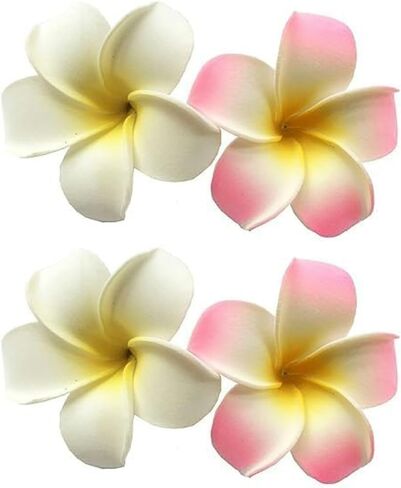 4 Pcs 7cm White and Pink Hawaiian Frangipani Plumeria Clips and Barrettes Foam Head Flower Party Beach Hair Clip Hair Clips Hair Accessories in Saudi Arabia