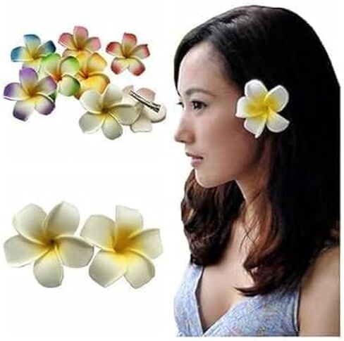 4 Pcs 7cm White and Pink Hawaiian Frangipani Plumeria Clips and Barrettes Foam Head Flower Party Beach Hair Clip Hair Clips Hair Accessories in Saudi Arabia