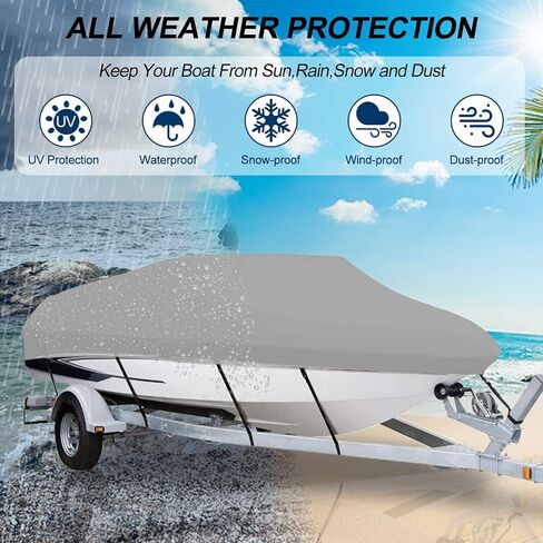 SYMOTTEC Boat Cover 17-19 ft Trailerable 210D Light Hull Covers Waterproof Marine Grade Oxford Fabric Fits V-Hull Tri-Hull Runabout Boat with Strap (Blue) in Saudi Arabia