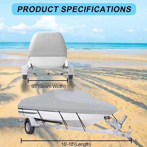 SYMOTTEC Boat Cover 17-19 ft Trailerable 210D Light Hull Covers Waterproof Marine Grade Oxford Fabric Fits V-Hull Tri-Hull Runabout Boat with Strap (Blue) in Saudi Arabia