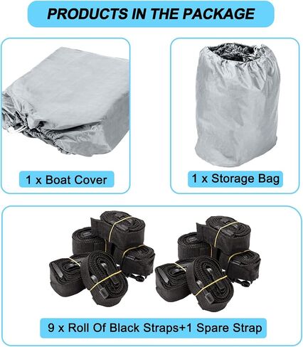 SYMOTTEC Boat Cover 17-19 ft Trailerable 210D Light Hull Covers Waterproof Marine Grade Oxford Fabric Fits V-Hull Tri-Hull Runabout Boat with Strap (Blue) in Saudi Arabia