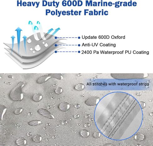 غطاء قارب مقاوم للماء 600D شديد التحمل، غطاء حماية مناسب لجميع الأحوال الجوية لقارب الباس، قارب ثلاثي الهيكل على شكل حرف V، قارب السمك والتزلج، قارب Runabout Bowrider (17' 18' 19' قدم) in Kuwait