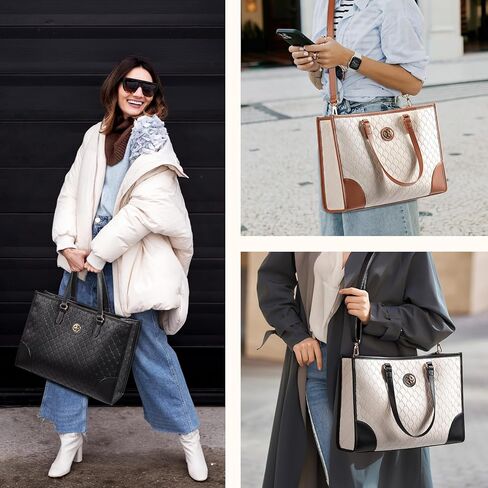 حقيبة كمبيوتر محمول من Missnine للنساء مقاس 15.6 بوصة من جلد البولي يوريثان المنقوش، حقيبة عمل احترافية، حقيبة كمبيوتر مصممة in Kuwait