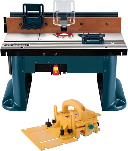 طاولة توجيه Bosch Benchtop للتوجيه الدقيق مع سياج قابل للتعديل - محطة عمل خشبية قوية - حزمة تصميم محمولة مع Microjig Grr-Ripper Advanced 3D Pushblock (عنصران) in Kuwait