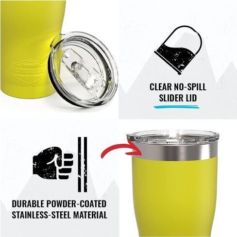 Cordova Outdoors Tumbler - Double Wall Stainless Steel Drinkware, Powder Coated, Clear No-Spill Slider Lid, Illuminating, 20 oz in Saudi Arabia