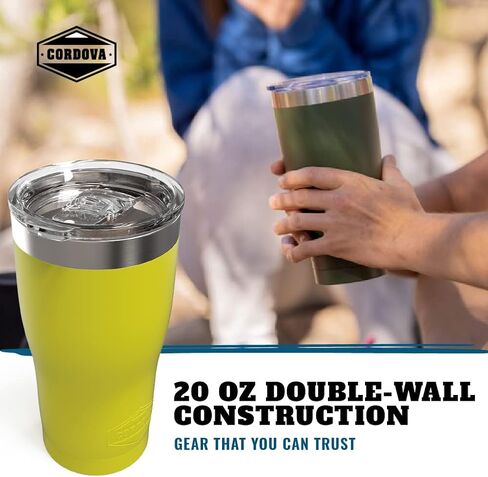 Cordova Outdoors Tumbler - Double Wall Stainless Steel Drinkware, Powder Coated, Clear No-Spill Slider Lid, Illuminating, 20 oz in Saudi Arabia