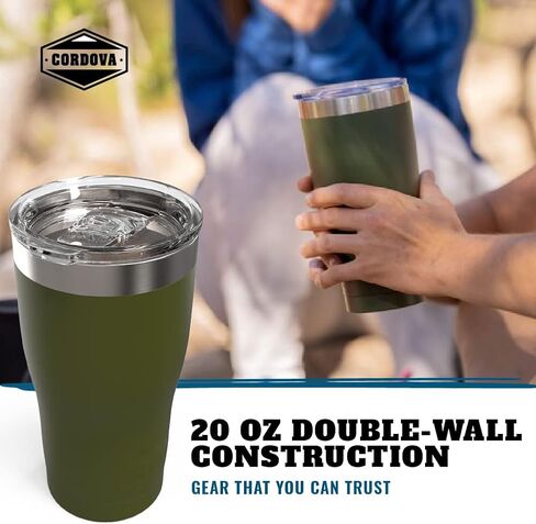 Cordova Outdoors Tumbler - Double Wall Stainless Steel Drinkware, Powder Coated, Clear No-Spill Slider Lid, Illuminating, 20 oz in Saudi Arabia