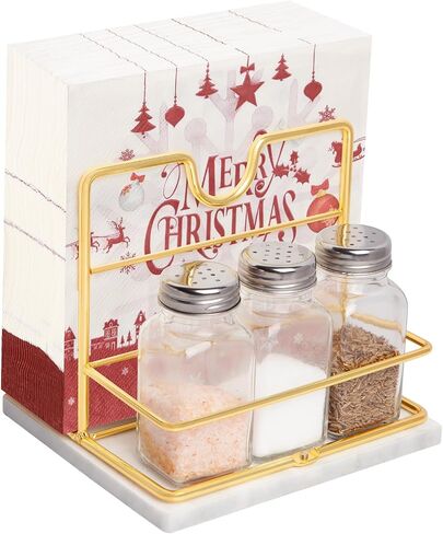 Napkin Holder, Napkin Holder for Table, Marble Napkin holders for Kitchen with Salt and Pepper Shakers Caddy, Modern Napkin Dispenser Holders for Paper Napkins (Marble Base, Black Napkin Holder) in Saudi Arabia