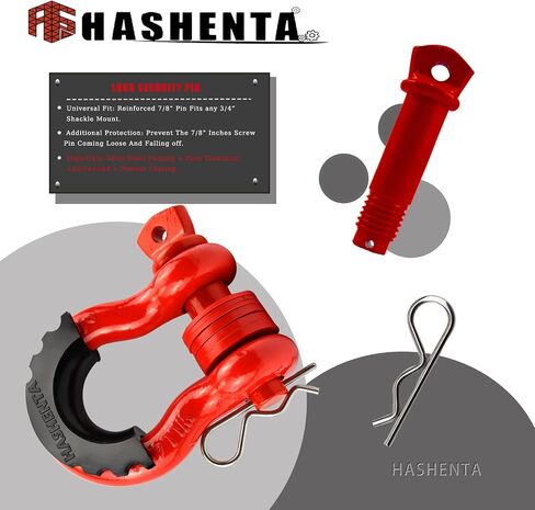 HASHENTA Shackles 3/4" D Ring Shackle (2 Pack) 41,887Ibs Break Strength with 7/8" Anti-Loose Security Pin,Shackle Isolator & Washers Kit for Tow Strap Winch Off Road Vehicle Recovery (Red) in Saudi Arabia