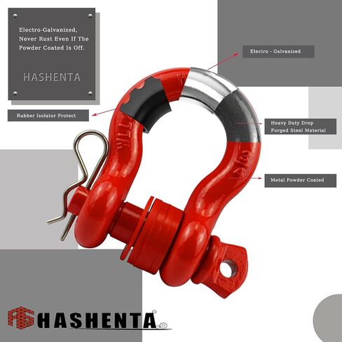 HASHENTA Shackles 3/4" D Ring Shackle (2 Pack) 41,887Ibs Break Strength with 7/8" Anti-Loose Security Pin,Shackle Isolator & Washers Kit for Tow Strap Winch Off Road Vehicle Recovery (Red) in Saudi Arabia