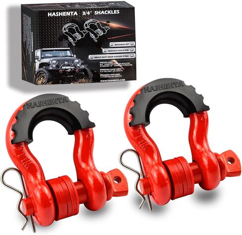 HASHENTA Shackles 3/4" D Ring Shackle (2 Pack) 41,887Ibs Break Strength with 7/8" Anti-Loose Security Pin,Shackle Isolator & Washers Kit for Tow Strap Winch Off Road Vehicle Recovery (Red) in Saudi Arabia
