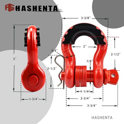 HASHENTA Shackles 3/4" D Ring Shackle (2 Pack) 41,887Ibs Break Strength with 7/8" Anti-Loose Security Pin,Shackle Isolator & Washers Kit for Tow Strap Winch Off Road Vehicle Recovery (Red) in Saudi Arabia