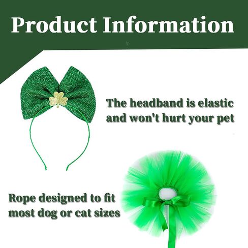 Coomour St. Patrick's Day Dog Cosutme Pet Clover Bow Headband with Tutu Lace Green Dress Puppy St. Patrick's Day Outfits (Green) in Saudi Arabia