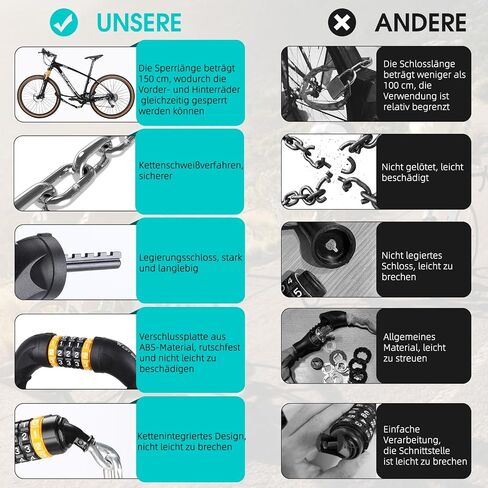 HONGYEA Bike Chain Lock -3.94ft, Bike Locks Heavy Duty Anti Theft with 5-Digit Combination, Extended Bike Chain Lock for E Bike Scooters, MTB, Racing Bikes, Motorcycles, Outdoor Tools in Saudi Arabia