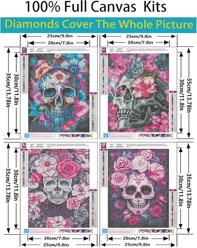 4 Pack Diamond Painting Kits for Adults Beginners,5D Skull Flower Diamond Art Kit,DIY Full Round Drill Diamond Dot Gem Art Kits for Adults,Home Wall Decor 9.8x13.8 Inch in Saudi Arabia