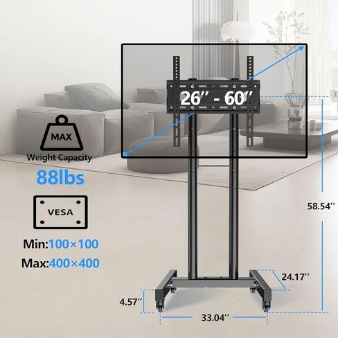 SHTUMEC Mobile TV Cart for 26"-60" 4K LCD LED TVs & Monitors,Rolling TV Stand Max VESA 400x400mm,Holds up to 88 Lbs,32 37 39 40 42 43 50 55 58 inch Mobile TV Trolley,Floor Standing TV Mobile Bracket in Saudi Arabia