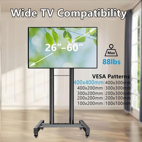 SHTUMEC Mobile TV Cart for 26"-60" 4K LCD LED TVs & Monitors,Rolling TV Stand Max VESA 400x400mm,Holds up to 88 Lbs,32 37 39 40 42 43 50 55 58 inch Mobile TV Trolley,Floor Standing TV Mobile Bracket in Saudi Arabia