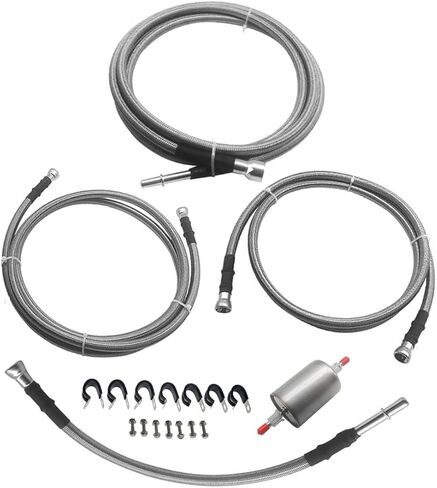 مجموعة خطوط الوقود المضفرة المصنوعة من الفولاذ المقاوم للصدأ Arkdeffon متوافقة مع Chevy Silverado/GMC Sierra 1500 2500 2500HD 3500 1999-2003 استبدال مجموعة خرطوم الوقود المرن 819-840 in Kuwait