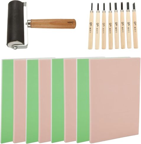 WOPPLXY 10 Pack 6" x 4" Rubber Block Stamp Carving Blocks Stamp Making Kit with Cutter Tools and Rubber Brayer Roller, Rubber Stamp Making Kit for Printmaking, Printing and More in Saudi Arabia