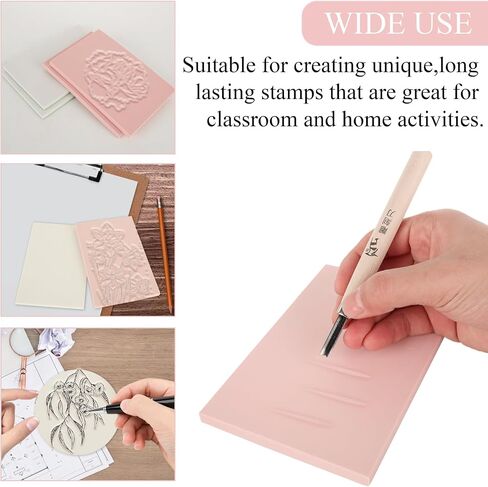 WOPPLXY 10 Pack 6" x 4" Rubber Block Stamp Carving Blocks Stamp Making Kit with Cutter Tools and Rubber Brayer Roller, Rubber Stamp Making Kit for Printmaking, Printing and More in Saudi Arabia