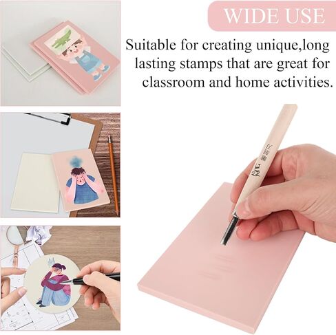 WOPPLXY 10 Pack 6" x 4" Rubber Block Stamp Carving Blocks Stamp Making Kit with Cutter Tools and Rubber Brayer Roller, Rubber Stamp Making Kit for Printmaking, Printing and More in Saudi Arabia