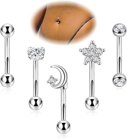 YOVORO 5 قطع 14G 316L الفولاذ المقاوم للصدأ حلقة زر البطن الصغيرة للنساء حلقات السرة الصغيرة حلقة بطن صغيرة لا تسبب الحساسية مكعب زركونيا مجوهرات ثقب البطن البسيطة 6/8/10/12 مم in Kuwait