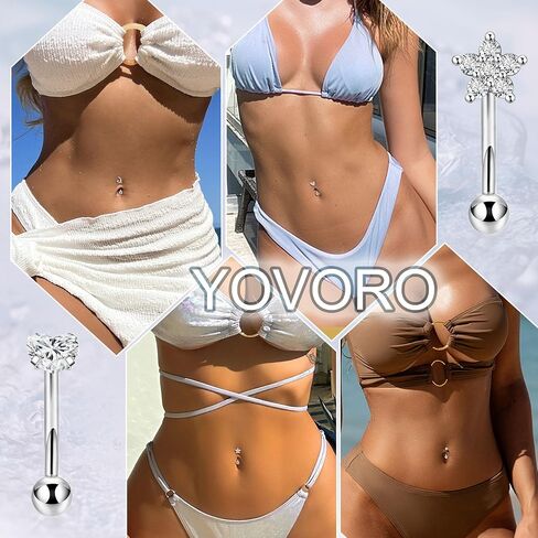 YOVORO 5 قطع 14G 316L الفولاذ المقاوم للصدأ حلقة زر البطن الصغيرة للنساء حلقات السرة الصغيرة حلقة بطن صغيرة لا تسبب الحساسية مكعب زركونيا مجوهرات ثقب البطن البسيطة 6/8/10/12 مم in Kuwait