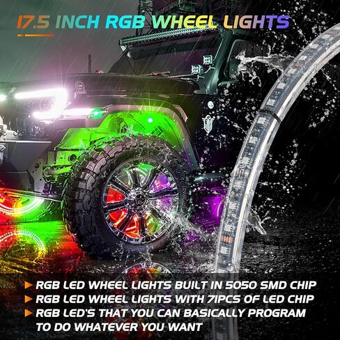 Nilight 4PCS 17.5inch LED Wheel Ring Lights RGB with APP and Remote Control Neon Wheel Rim Lights Million Colors w/Turn Signal and Braking Function for Car Van SUV Truck, 2 Years Warranty in Saudi Arabia