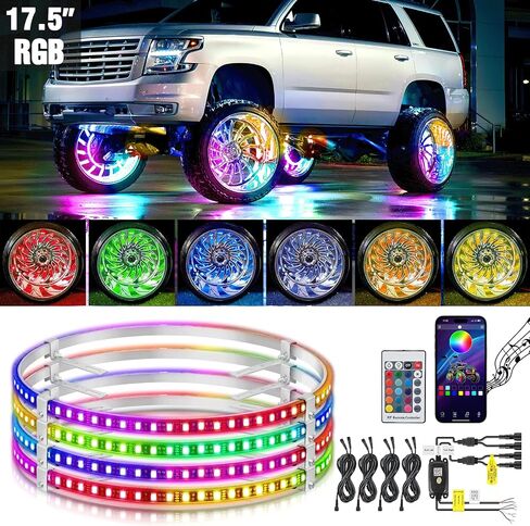 Nilight 4PCS 17.5inch LED Wheel Ring Lights RGB with APP and Remote Control Neon Wheel Rim Lights Million Colors w/Turn Signal and Braking Function for Car Van SUV Truck, 2 Years Warranty in Saudi Arabia