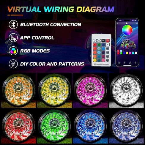 Nilight 4PCS 17.5inch LED Wheel Ring Lights RGB with APP and Remote Control Neon Wheel Rim Lights Million Colors w/Turn Signal and Braking Function for Car Van SUV Truck, 2 Years Warranty in Saudi Arabia