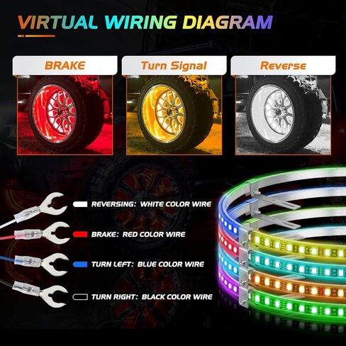Nilight 4PCS 17.5inch LED Wheel Ring Lights RGB with APP and Remote Control Neon Wheel Rim Lights Million Colors w/Turn Signal and Braking Function for Car Van SUV Truck, 2 Years Warranty in Saudi Arabia