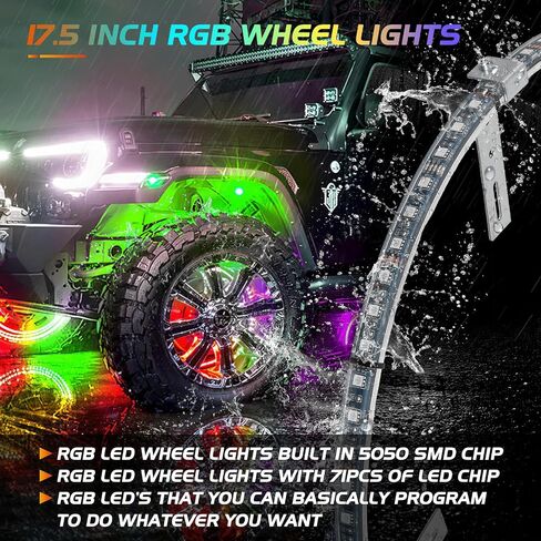 Nilight 4PCS 17.5inch LED Wheel Ring Lights RGB with APP and Remote Control Neon Wheel Rim Lights Million Colors w/Turn Signal and Braking Function for Car Van SUV Truck, 2 Years Warranty in Saudi Arabia