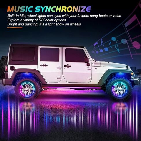 Nilight 4PCS 17.5inch LED Wheel Ring Lights RGB with APP and Remote Control Neon Wheel Rim Lights Million Colors w/Turn Signal and Braking Function for Car Van SUV Truck, 2 Years Warranty in Saudi Arabia