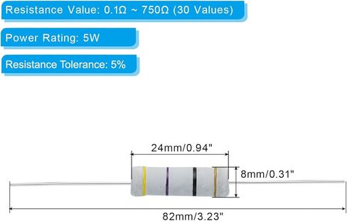 PATIKIL 5 واط 0.1-750 أوم مقاوم فيلم الكربون، 150 قطعة 30 قيمة مجموعة متنوعة من المقاومات 5% التسامح للمشاريع والتجارب التي تصنعها بنفسك in Kuwait