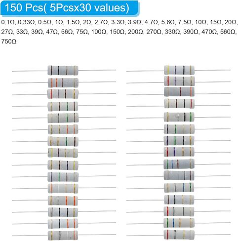 PATIKIL 5 واط 0.1-750 أوم مقاوم فيلم الكربون، 150 قطعة 30 قيمة مجموعة متنوعة من المقاومات 5% التسامح للمشاريع والتجارب التي تصنعها بنفسك in Kuwait