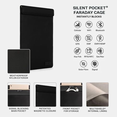 SLNT Faraday Tablet Sleeve - Signal Blocking Nylon Sleeve (Black, Large) in Kuwait