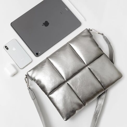 حقيبة مريحة للكمبيوتر اللوحي متوافقة مع iPad Air 10.9، iPad Pro 11 بوصة، iPad 10.9، iPad Mini، S8، حقيبة حمل الكمبيوتر اللوحي مع حزام حول الجسم للنساء، فضي in Kuwait