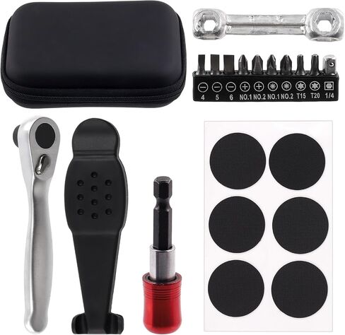 Mardatt 20Pcs Bike Repair Tool Kit Includes Bone Wrench, Ratchet Wrench, Magnetic Screwdriver Bit Holder with Bits, Tire Lever Patches Emergency Bike Repair Kit for Road Mountain Bike in Saudi Arabia