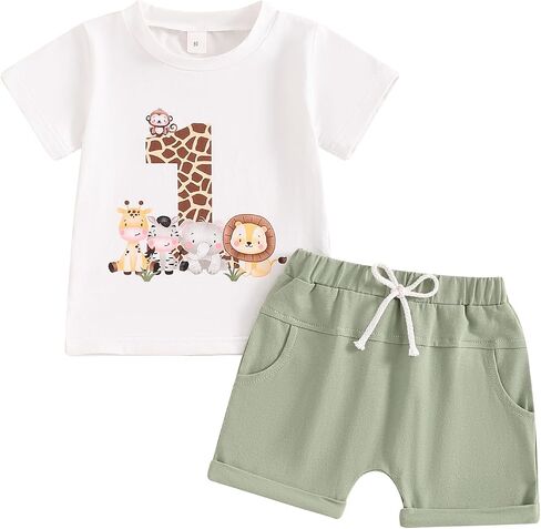 Baby Boy First Birthday Outfit Short Sleeve Shirt Shorts Sets Cute Summer Birthday Clothes 2Pcs in Saudi Arabia