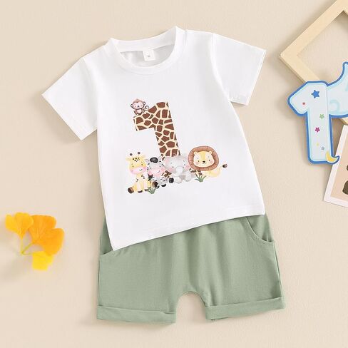 Baby Boy First Birthday Outfit Short Sleeve Shirt Shorts Sets Cute Summer Birthday Clothes 2Pcs in Saudi Arabia