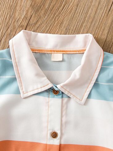VKOMEO Toddler Baby Boy Summer Clothes Outfits 2Pcs T-Shirt Short Sleeve Striped Button-Down Tops + Shorts Set in Kuwait
