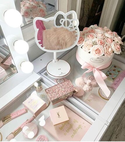 Impressions Vanity Hello Kitty Tabletop Mount LED Rechargeable Makeup Mirror with 360 Degree Rotation, Touch Sensor Desk Mirror with Light Strip and Adjustable Brightness in Saudi Arabia