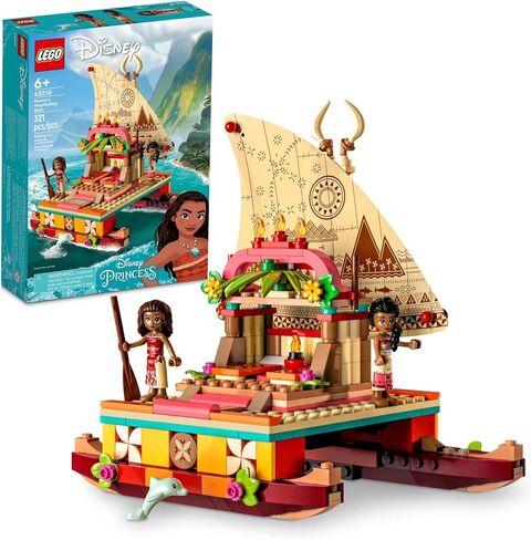 LEGO Disney Princess Moana's Wayfinding Boat Building Toy 43210 Disney Princess Toy Set with Moana and Sina Mini-Dolls, Dolphin Figure, Disney-Inspired Pretend Play Toy for Kids Boys Girls Ages 6+ in Saudi Arabia