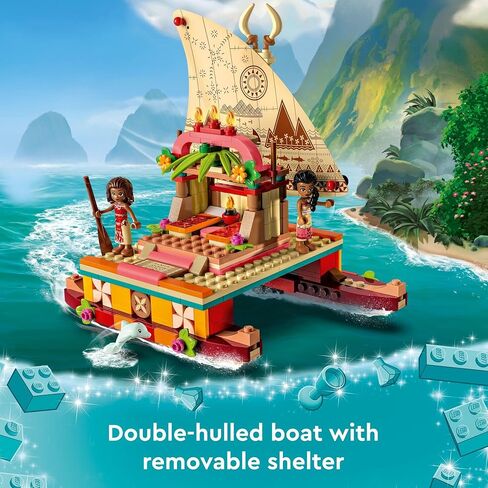 LEGO Disney Princess Moana's Wayfinding Boat Building Toy 43210 Disney Princess Toy Set with Moana and Sina Mini-Dolls, Dolphin Figure, Disney-Inspired Pretend Play Toy for Kids Boys Girls Ages 6+ in Saudi Arabia
