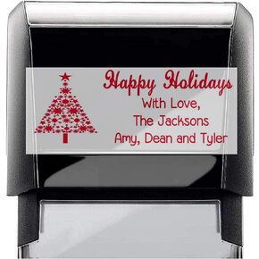 Custom Self-Inking Rubber Stamp, Happy Holidays with Love. with Christmas Tree Image - Large 4 Lines. in Saudi Arabia