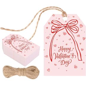 50 Pcs Happy Valentine's Day Paper Gift Tags Blank Tags Pink Red Bow Heart Hanging Labels with Hemp Rope for Wedding Anniversary Party Present DIY Crafts in Saudi Arabia