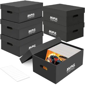 3 Pack Comic Book Storage Box 15.8" X 7.2" X 10.7", Thick Cardboard Comic Book Box with Lids, Holds 150-175 Current/Silver Age Comic, Stackable Bin Comic Organizer Case for Collecting Supplies, Black in Saudi Arabia
