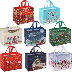 PARTTELY 16 Pack Christmas Gift Bags, Reusable Christmas Bags for Gifts with Handles, Non-Woven Fabric Holiday Gift Bags Bulk for Xmas Gifts Wrapping Shopping Party 12.6"×9.8"×6.7" in Kuwait