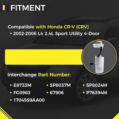 E8733M Electric Fuel Pump Module Assembly with Sending Unit, Compatible with Honda CR-V 2002–2006 | 2.4L L4 Gas Engine | Replaces SP8037M, FG0963, P76394M, D8037M, EH733M, 17045S9AA00 in Saudi Arabia